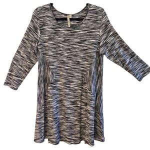 Comfy USA,  black & white,  finely striped, rayon knit dress, Size XL